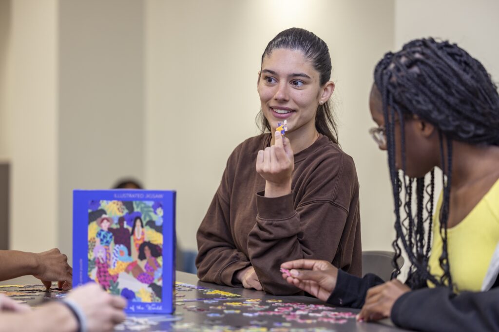 Photo of a female student working on a puzzle.