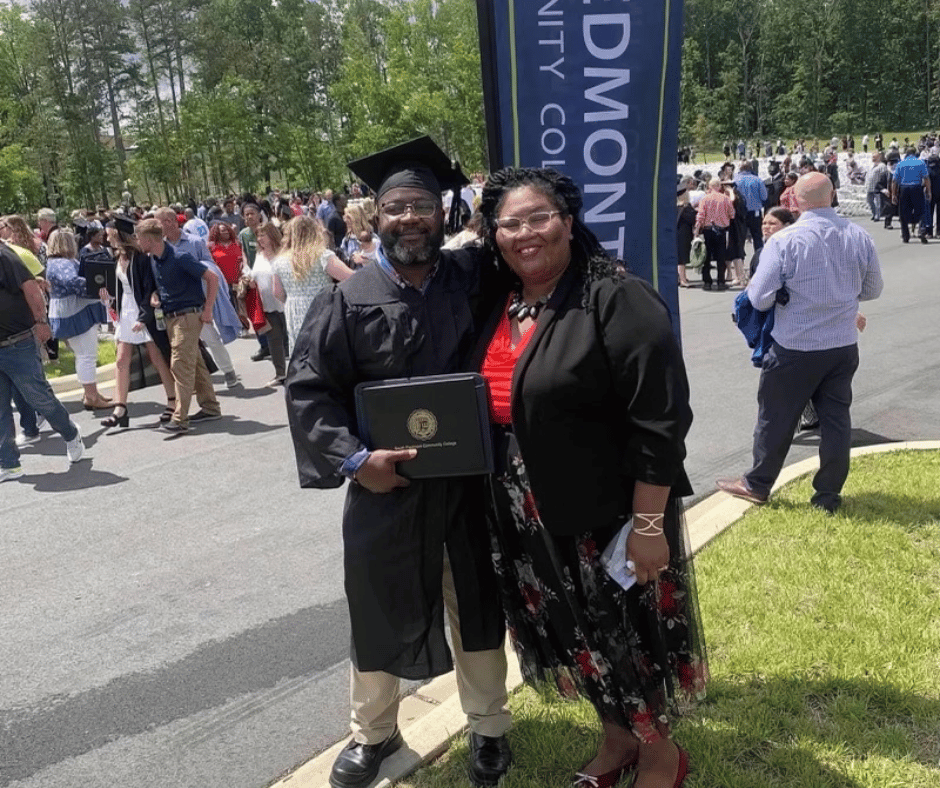 Photo of South Piedmont Associate in Arts in a Year graduate Richard Baker with his wife.