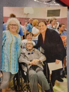 A family at a graduation ceremony.