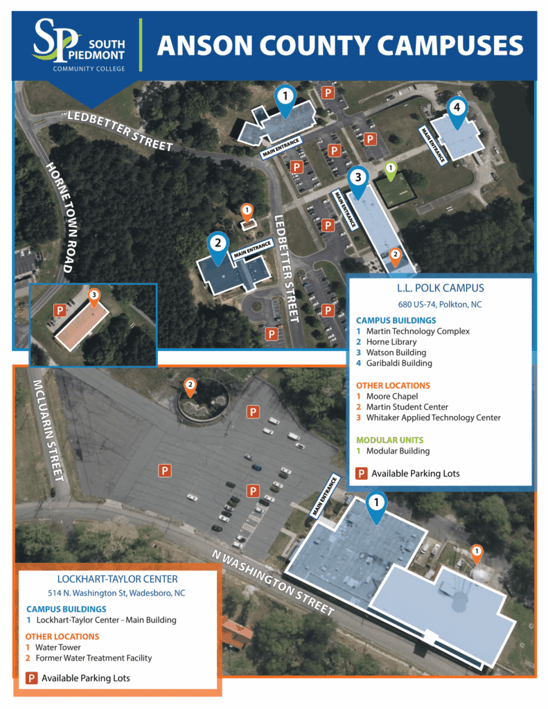 Maps of L.L. Polk campus, Polkton and Lockhart-Taylor Center, Wadesboro