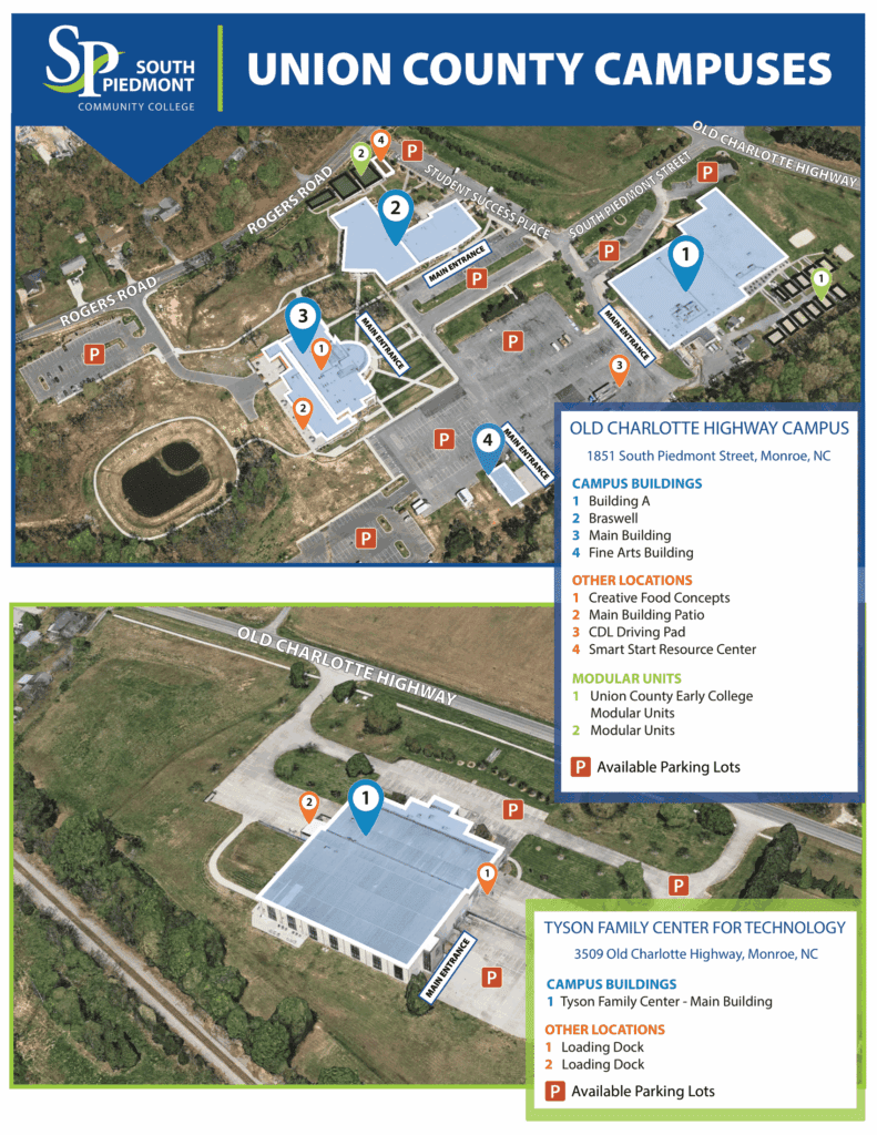 Map of Old Charlotte Highway campus, Monroe + Tyson Family Center for Technology, Monroe