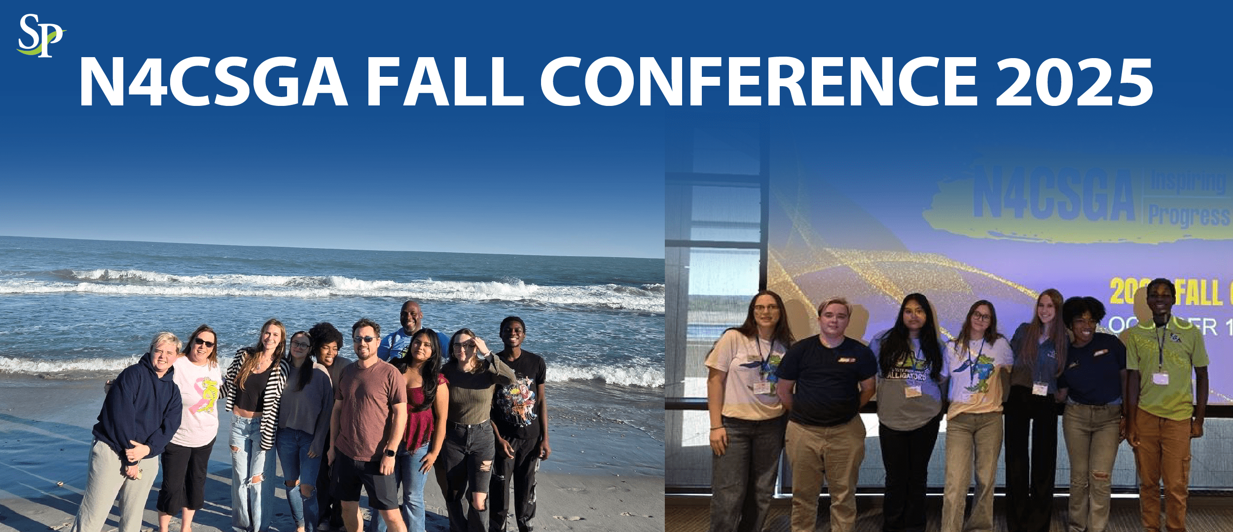 Photo of South Piedmont's SGA members on the beach and at the N4CSGA conference.