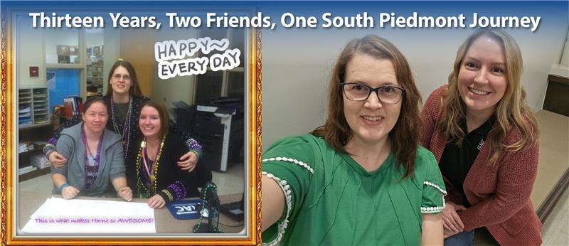 Photos of two friends side by side showing them from thirteen years ago to now.